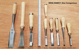 MHG Premium Short Chisel 6 Piece Set: Oiled Ash Handle with Striking Ferrule - in Leather Roll Bag.