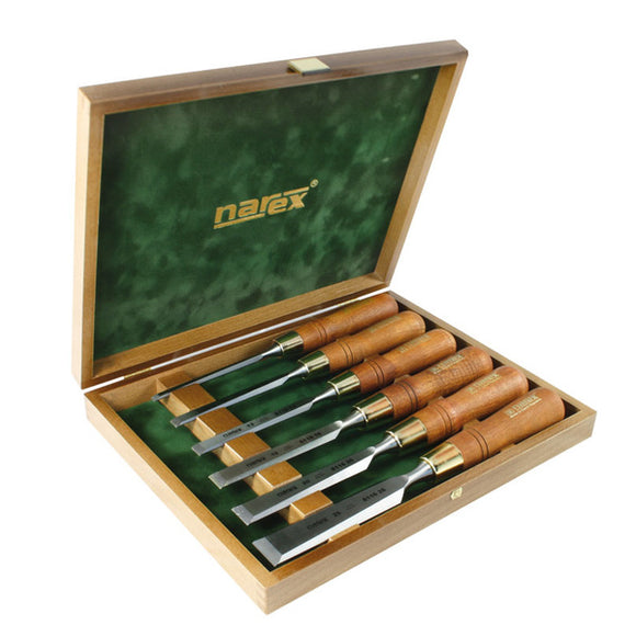 Set of 6 Bevel Edge Chisels with hornbeam handles in wooden presentation box
